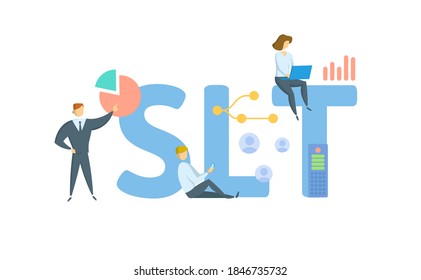 SLT, Senior Leadership Team. Concept With Keywords, People And Icons. Flat Vector Illustration. Isolated On White Background.