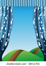 slue star curtain over hills landscape
