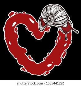 Slug and heart. Isolated vector illustration on white background.
