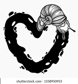 Slug and heart. Isolated vector illustration on white background.