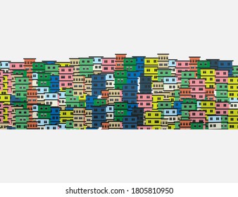 Slum. Huts and old ruined houses at the street.Street of poor neighborhood in the city