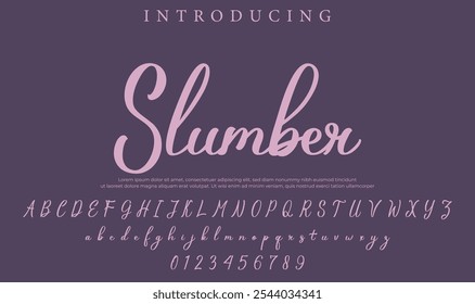 Fonte Slumber Pincel elegante pintado com letras maiúsculas vetoriais, alfabeto, fonte