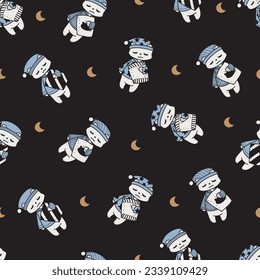 Slumber Party Bear Vector Seamless Pattern can be use for background and apparel design