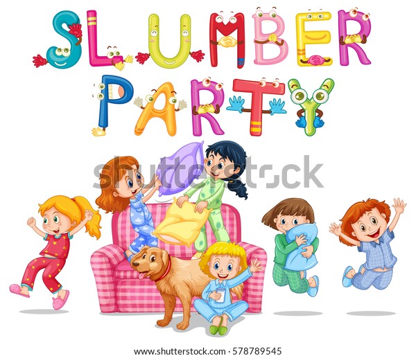 Slumber Party Girls Pajamas Home Illustration Stock Vector (Royalty ...