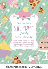 Slumber party invitation card. Birthday invitation card. Vector illustration