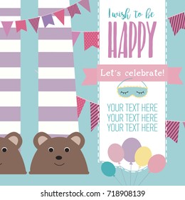 Slumber party invitation card. Birthday invitation card. Vector illustration