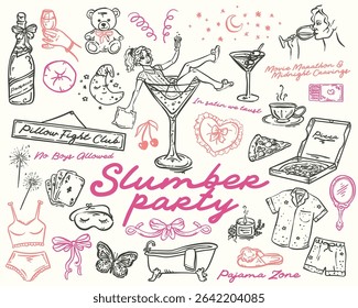 Slumber Party Whimsical set of vector hand drawn illustrations