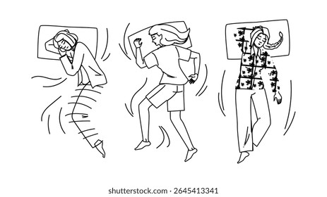 sono mulher vetor sono. sonhar cochilo, cochilar cochilar, relaxar desenrolar sono mulher sono personagem. pessoas linha preta lápis desenho ilustração