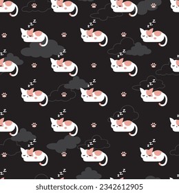 Slumbering Felines Serenity Vector Patrón sin foco se puede usar para el diseño de fondo y de ropa