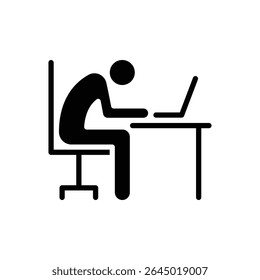 Slumped Desk Worker Icon Glyph Style Silhouette Tired Remote Employee Fatigue Symbol Mental Stress and Burnout Concept Overwhelmed Office Person Sitting at Laptop