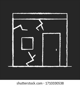 Slums chalk white icon on black background. Cracked urban construction. Poor condition of residential building. Poverty living in runned down hut. Isolated vector chalkboard illustration