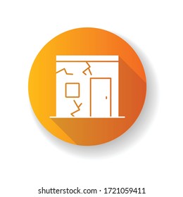 Slums orange flat design long shadow glyph icon. Cracked urban construction. Poor condition of residential building. Poverty living in runned down hut. Silhouette RGB color illustration