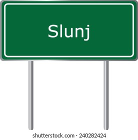 Slunj, Croatia, road sign green vector illustration, road table