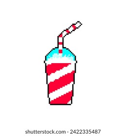 Slurpee Soda in glass with straw isolated pixel art 8 bit.