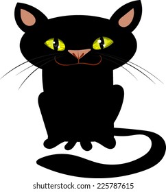 Sly Black Cat - Cartoon - Vector Image