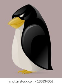 Sly cartoon penguin. Vector illustration.