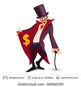 Sly character offers specials. Cartoon styled character. Vector illustration easy to edit.