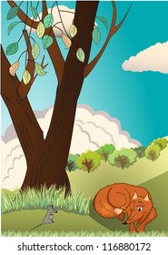 Sly fox catches the mouse in the meadow