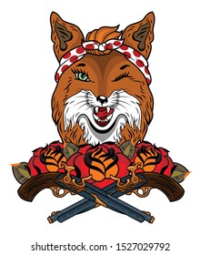 Sly fox in the image of a housewife winks and licks her lips
