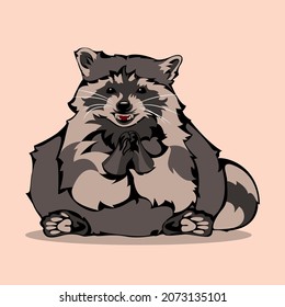 Sly raccoon-strip, the raccoon smiles slyly, the raccoon rubs its paws