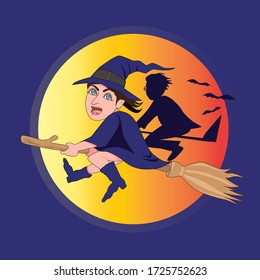 A sly witch, she uses magic to make a beautiful appearance, riding a broom. But she was stunned by what the young wizard was riding on.