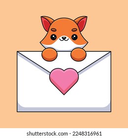 A sly yet adorable fox holds a love letter, its mischievous grin hinting at a secret message of love and affection for a special someone.