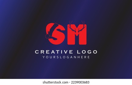 SM alphabet lettering creative minimal professional simple realistic vector black logo design with blue black gradient background template