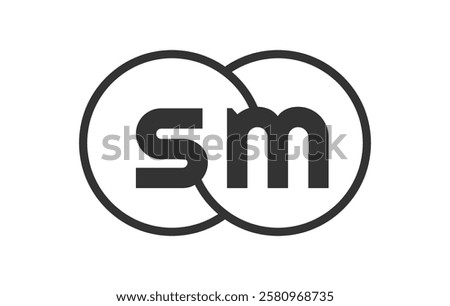 SM business company emblem with outline rounds and letters s m. Logo template of two merged circles for brand identity, logotype. Vector Infinity symbol  and technology sign.