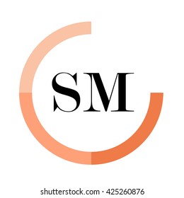 SM business logo icon design template elements. Orange color vectors. Design identity in circle. Alphabet letter