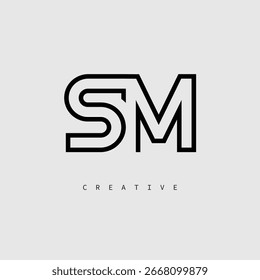 Logotipo da letra criativa SM - Monograma de linha mínima em contorno preto para design de identidade de marca moderno.