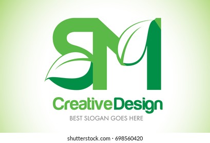 SM Green Leaf Letter Design Logo. Eco Bio Leaf Letters Icon Illustration Vetor Logo.