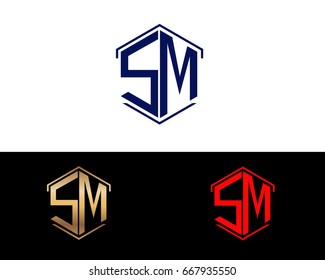 SM hexagon shape initial letter logo