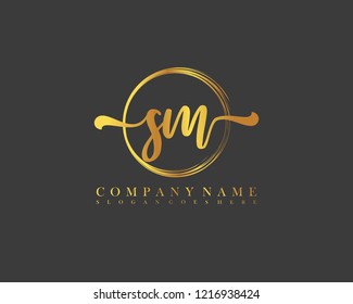 SM initial handwriting logo circle template vector
