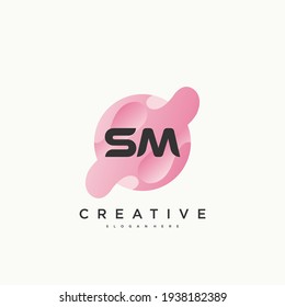 SM Letra inicial elementos de plantilla de diseño de icono de logotipo con color de onda.
