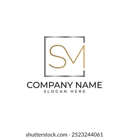 SM Anfangsbuchstabe in Gold und Silber Farbverlauf in modernem Luxus und minimalistischen Stil verbunden