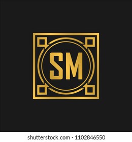 SM initial logo. Luxury ornament crown logo.