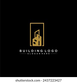 SM initial monogram building logo for real estate with creative square style design