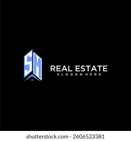 SM initial monogram building and roof logo for real estate