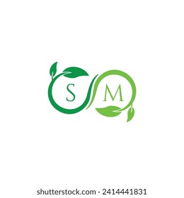SM initial monogram letter for nature logo with leaf image design
