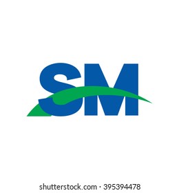 SM initial overlapping swoosh letter logo blue green