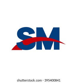 SM initial overlapping swoosh letter logo blue red