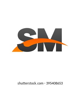 SM initial overlapping swoosh letter logo black orange