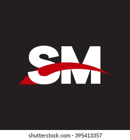 SM initial overlapping swoosh letter logo white red black background