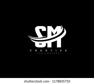 SM Letter Creative Modern Monogram Three White Swoosh Design Logo