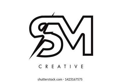 SM Letter Logo Design With Lighting Thunder Bolt. Electric Bolt Letter Logo Vector Illustration.