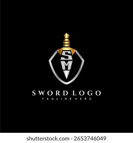 SM carta monograma de luxo para escudo e espada estilo imagem