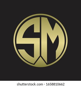 SM Logo monogram circle with piece ribbon style on gold colors
