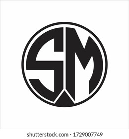 SM Logo monogram circle with piece ribbon style on white background