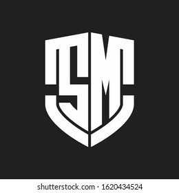 SM Logo monogram with emblem shield shape design isolated on black background