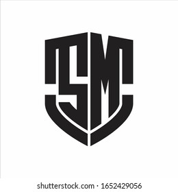 Monograma del logotipo SM con diseño de forma de escudo de emblemas aislado en fondo blanco